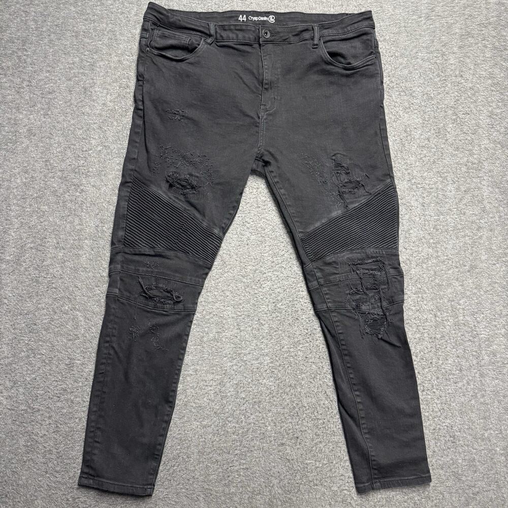 Crysp Demin Distressed Jeans Mens 40x29* Black Stretch